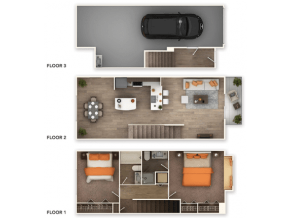 3 level 2 bed 2 bath with garage