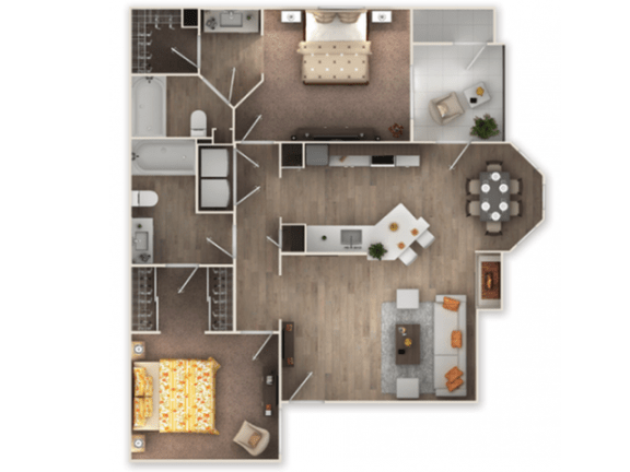2 bed 2 bath with 1026 sqft