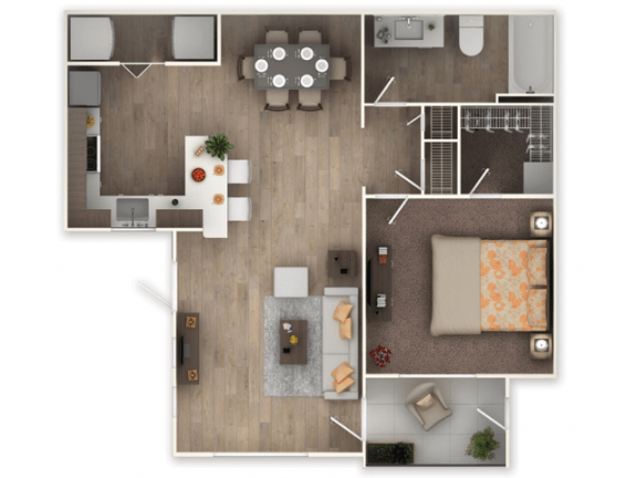 Floor Plan  one bed one bath with small patio