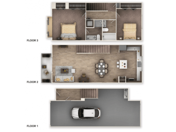 2 bed 2 bath with garage on first level