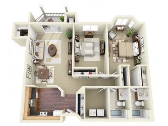 Two Bedroom Style E Apartment Floor Plan