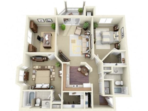 Two Bedroom Style F Apartment Floor Plan
