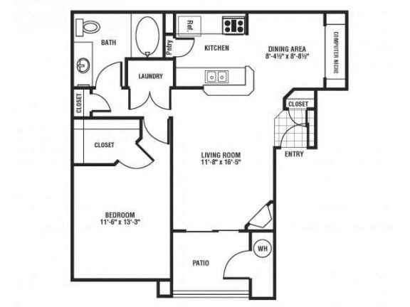 One Bed One Bath Floor Plan at The Preserve at Rock Springs, Rock Springs
