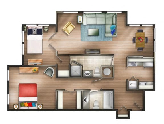 2 Bedroom 2E 01 Floor plan at The Saratoga Apartments, Washington, DC, 20008