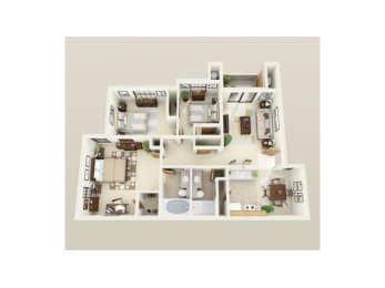 Bayshore1253sf FloorPlan at Sky Court Harbors at The Lakes Apartments, Las Vegas, NV, 89117