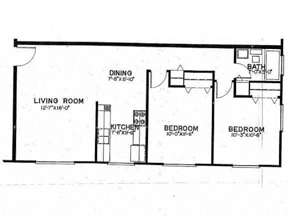 Floor Plan  2 Bed 1 Bath Large