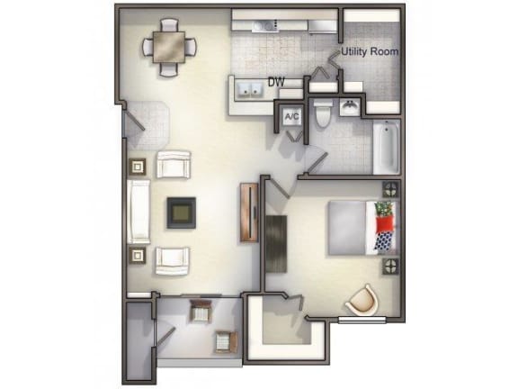 One Bedroom One Bath with Balcony Floor Plan Allegro palms Riverview Florida