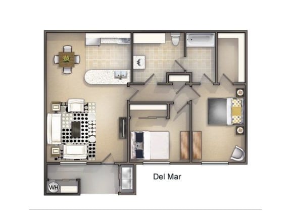 Two Bedroom Two Baths Floor Plan at Playa Vista Apartments, Las Vegas, NV, 89110