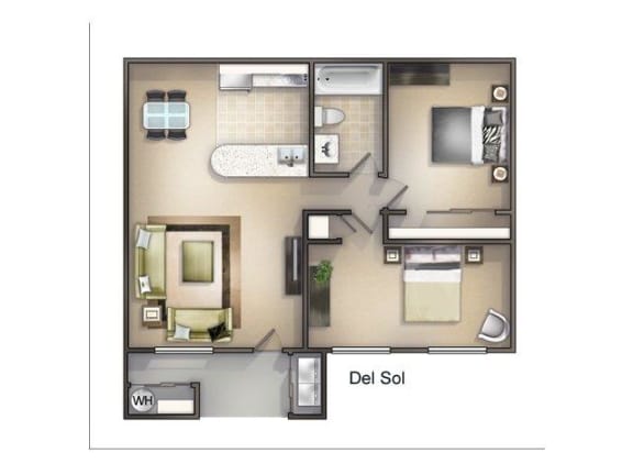 Two Bedroom Two Bath Floor Plan at Playa Vista Apartments, Las Vegas, NV