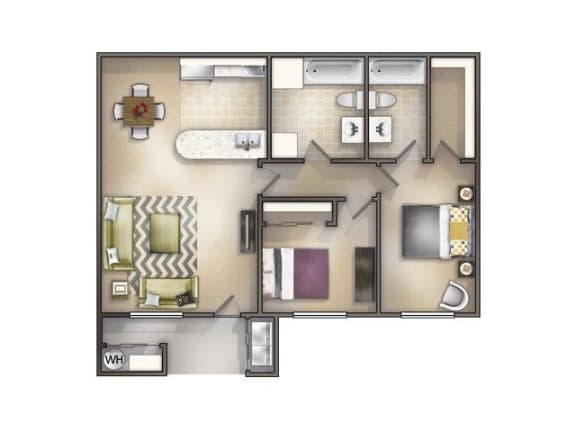 Two Bedroom Two Bath Floor Plan at Playa Vista Apartments, Nevada, 89110