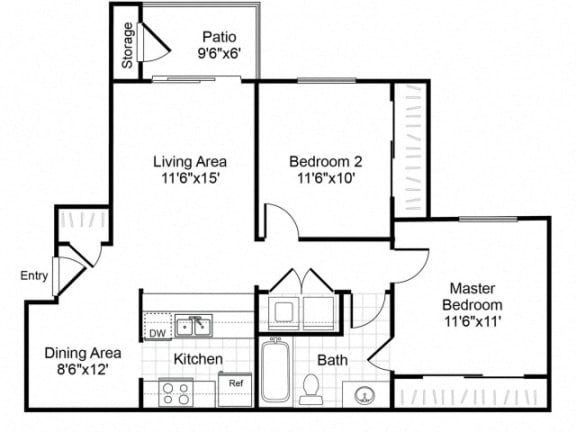 Floor Plan  B1 floorplan at Valley Ridge Apartments in Lewisville, TX