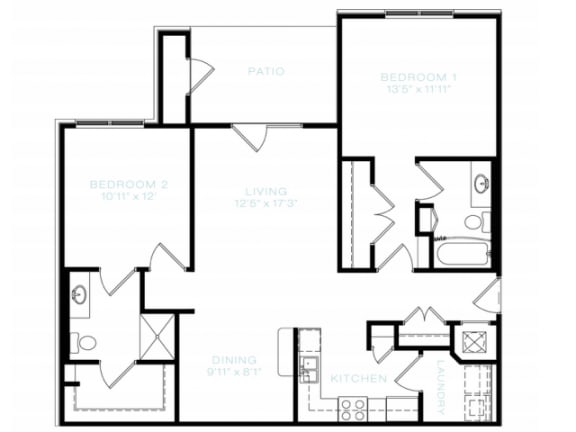 Two Bedroom | Two Bathroom Floor Plan at The Standard at Whitehouse, Tennessee