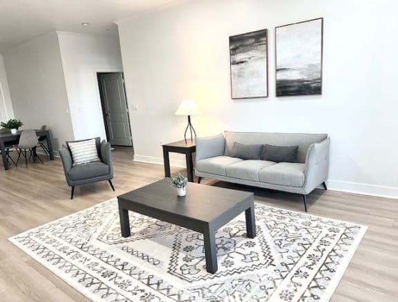 a living room with a couch and a coffee table