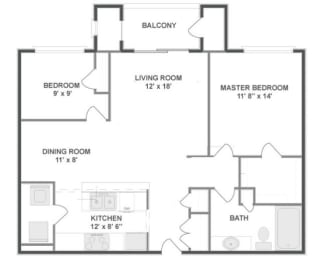 B1 Floor Plan at The MilTon Luxury Apartments, Illinois, 60061