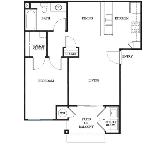 One Bed One Bath Floor Plan at Siena Apartments, California, 93458