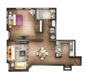 1 Bedroom - 1K Floor plan at The Saratoga Apartments, Washington