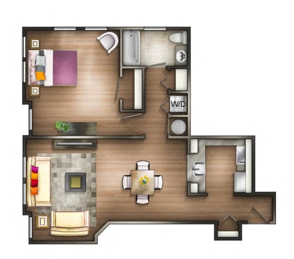 1 Bedroom - 1K Floor plan at The Saratoga Apartments, Washington