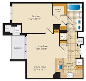 one bedroom apartments with balcony, Arlington VA