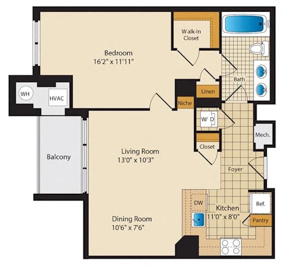 one bedroom apartments with balcony, Arlington VA