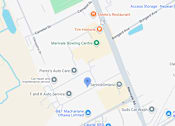Thumbnail 6 of 6 - A map shows a street with various businesses and services such as a bowling alley, restaurants, and auto care centers.