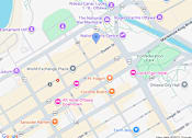 Thumbnail 4 of 4 - A map of a city with various landmarks and streets labeled.