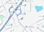 Thumbnail 2 of 3 - A map shows a section of a city with roads, buildings, and a church.