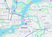 Thumbnail 3 of 4 - A map of Ottawa with various landmarks and points of interest labeled.