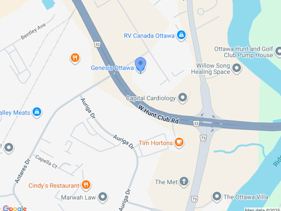 A map shows a street with a number of landmarks including a restaurant and a club.