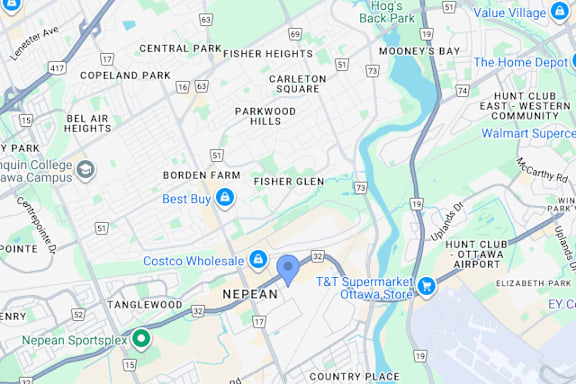 A map of a city with a green circle in the middle.