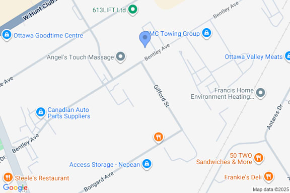 A map shows the location of a restaurant in relation to other businesses.