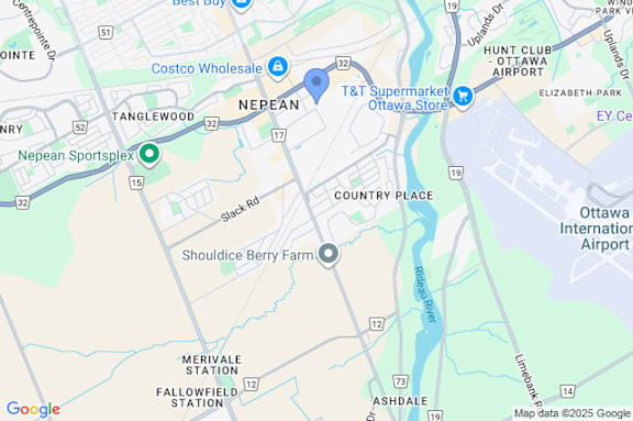 A map of a city with a blue marker on it.