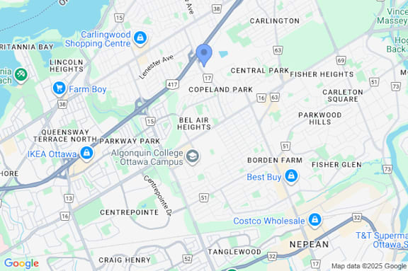A map of a city with various landmarks and streets labeled.