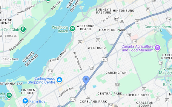 A map of a city with a blue pin in the middle.