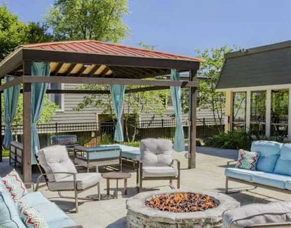 Patio with couch and chairs at Lexington Square, Lexington, Kentucky