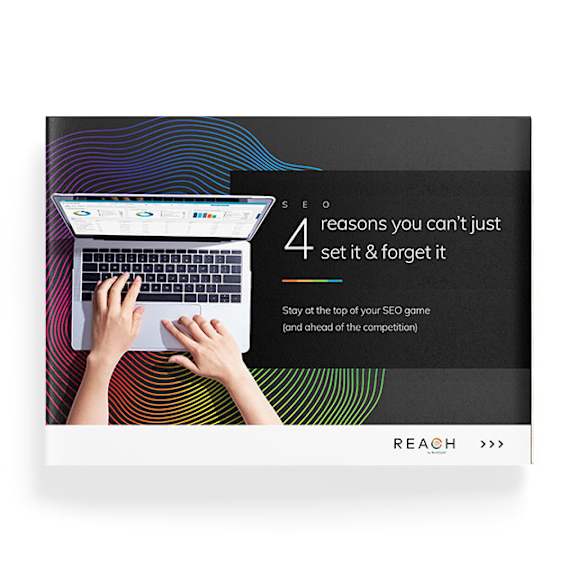 A person typing on a laptop with the text "4 reasons you can't just set it & forget it" on the screen.