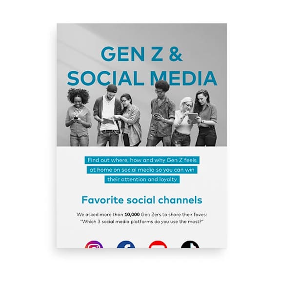 A poster about Gen Z & Social Media, asking about their favorite social channels.