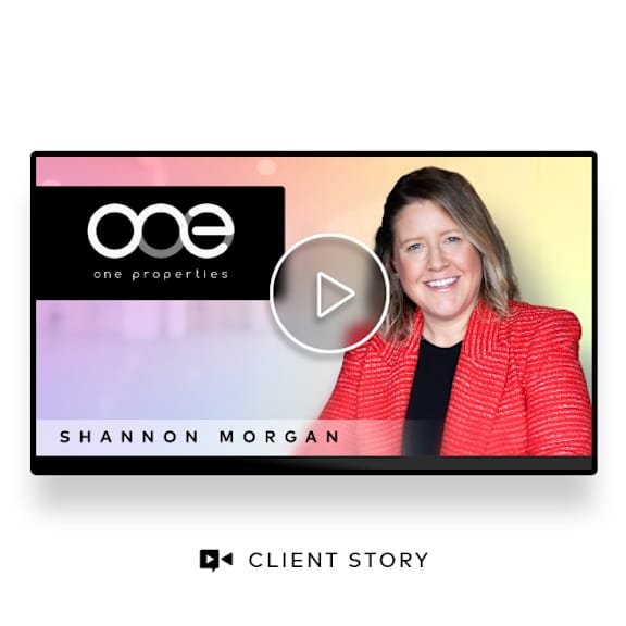 A video player interface with a play button and the name Shannon Morgan.