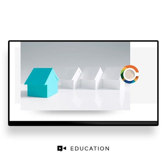 A computer monitor displays a graphic of a blue house and a Google Chrome logo.