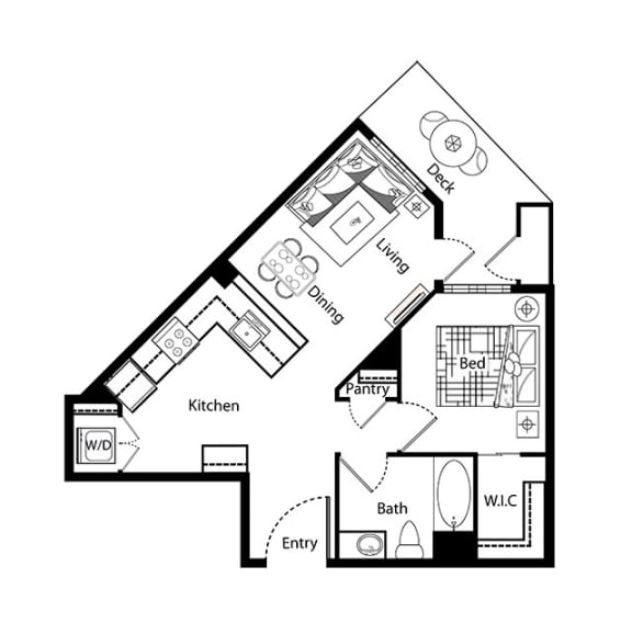 Floor Plan  1 bed 1 bath E at Purl Apartments, San Diego
