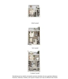Vermillion 3 Bed 3 Bath Floor Plan  at CityWay, Indianapolis, Indiana
