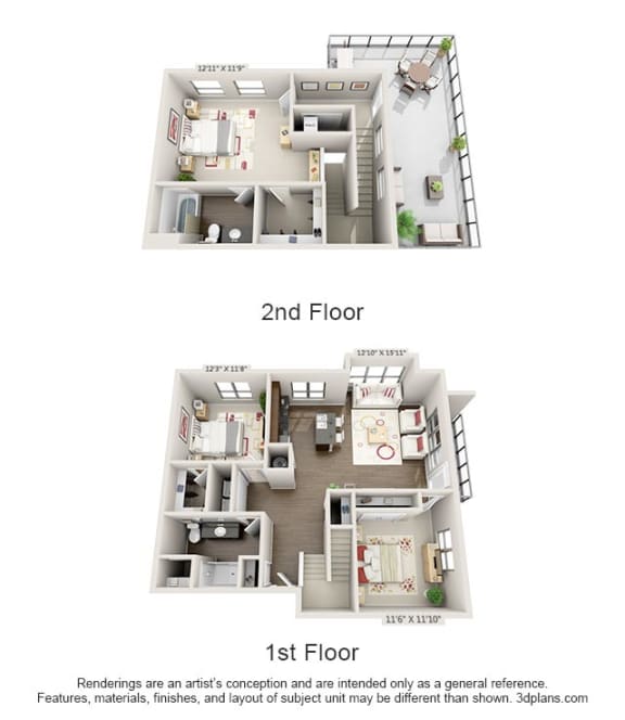 3 Bed 2 Bath Ebony Floor Plan at CityWay, Indianapolis, 46204
