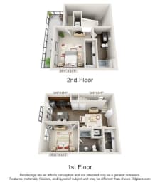 NoSo 2 Bed 2 Bath Blush Floor Plan at CityWay, Indianapolis, IN