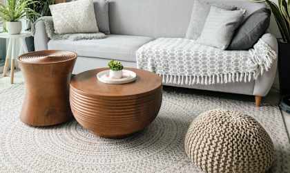 a living room with a couch and a coffee table