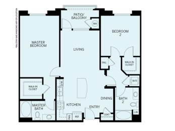 2 Bed 2 Bath plan B2 Floor Plan at Accent, Los Angeles, CA, 90066