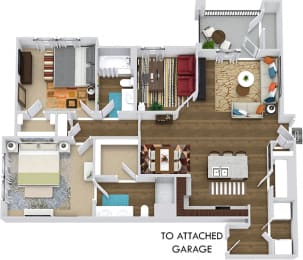 3D Durango with Attached Garage. 2 bedroom apartment + study room. Kitchen with island open to living/dinning rooms. 2 full bathrooms, double vanity in master. Walk-in closet. Patio/balcony.