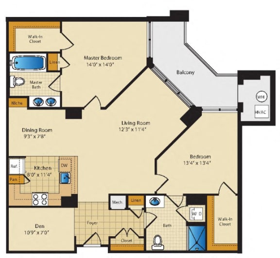 one bedroom apartments with den and balcony - The Palatine Arlington VA