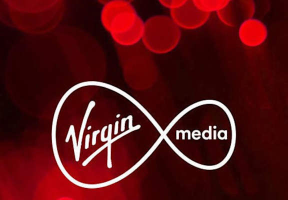 The image features the logo of Virgin Media, which is a combination of the words "Virgin" and "Media" intertwined in a unique design.