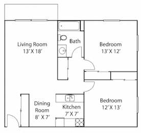 2Bed 2Bath Floor Plan at Parkridge Way Apartments, New Hope