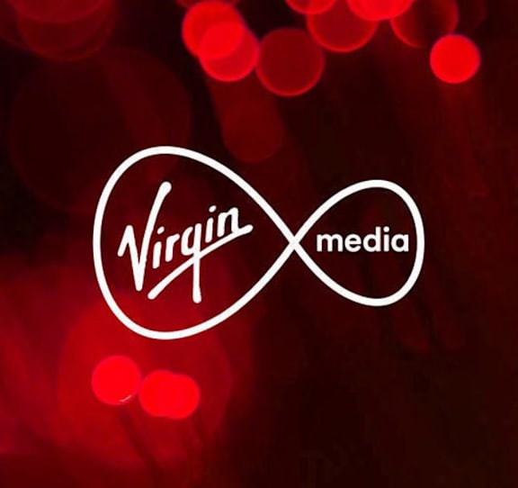 The image features the logo of Virgin Media, which is a combination of the words "Virgin" and "Media" intertwined in a unique design.