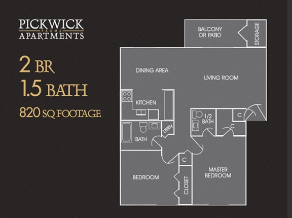 2 BR, 1.5 Bath Floor Plan at Pickwick Farms Apartments, Indianapolis, IN